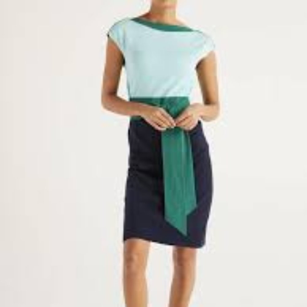 Boden Vera Sweater Shift Dress Colorblock Green Navy and Light Blue Size 6
